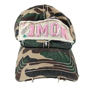 Camo‎ #1 Mom Hat Republic Baseball Cap Distressed Pink Embroidery Women